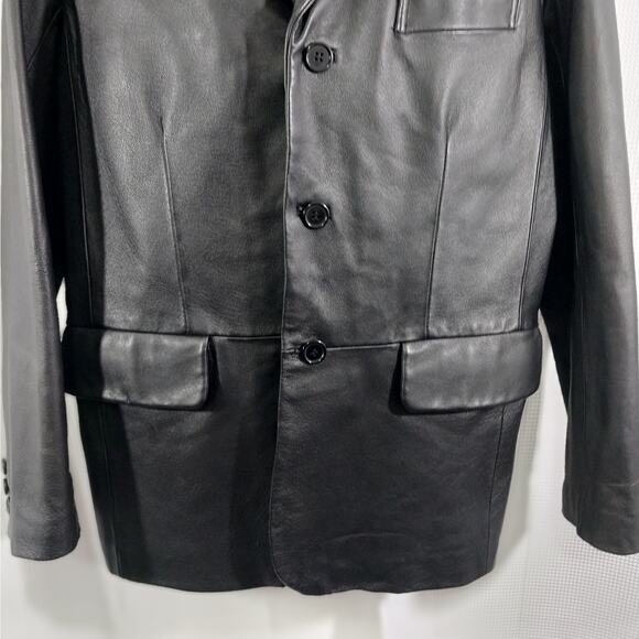 EXCELLED! LUXURIOUS BLACK GENUINE LEATHER TAILORED FREES JACKET, BLAZER! SZ M - Picture 5 of 11